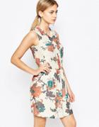 Love Sleeveless Shirt Dress In Floral Print - Beige Floral