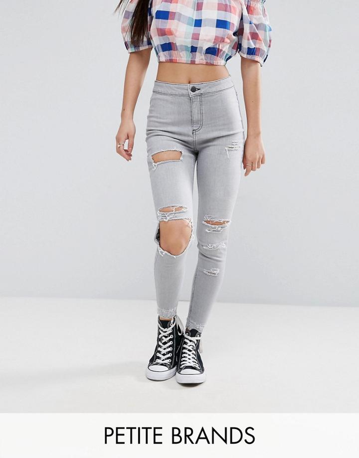 New Look Petite Washed Busted Knee Skinny Jeans - Gray