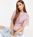 Missguided Shirred Detail Top In Pink Stripe