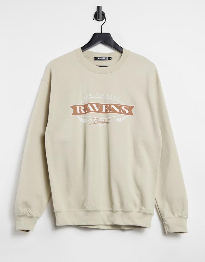 Missguided Oversized Sweatshirt With Graphic In Stone-neutral