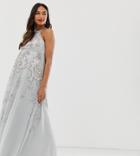 Asos Design Maternity Maxi Dress With Pinny Bodice And Embellished Artwork-gray