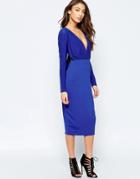 Hedonia Gabby Midi Pencil Dress With Plunge Front - Cobalt