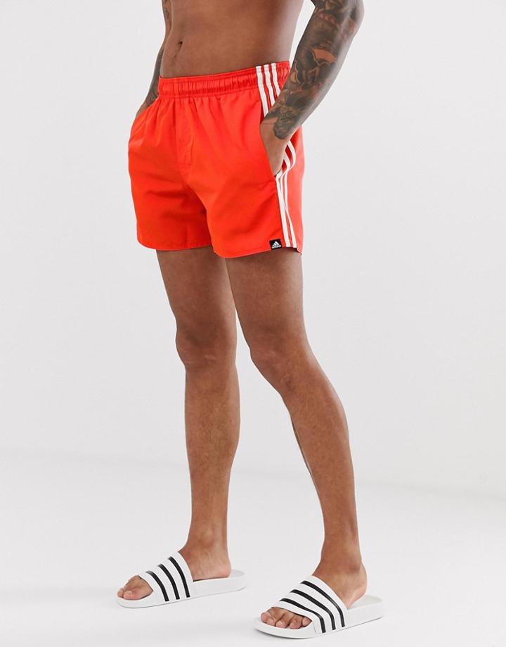 Adidas Swim Shorts With Stripes In Red - Red