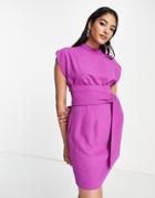 Closet London Belted Tie Waist Mini Dress In Purple