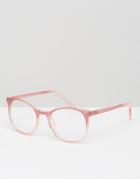 Asos Geeky Round Clear Lens Glasses In Pink - Pink