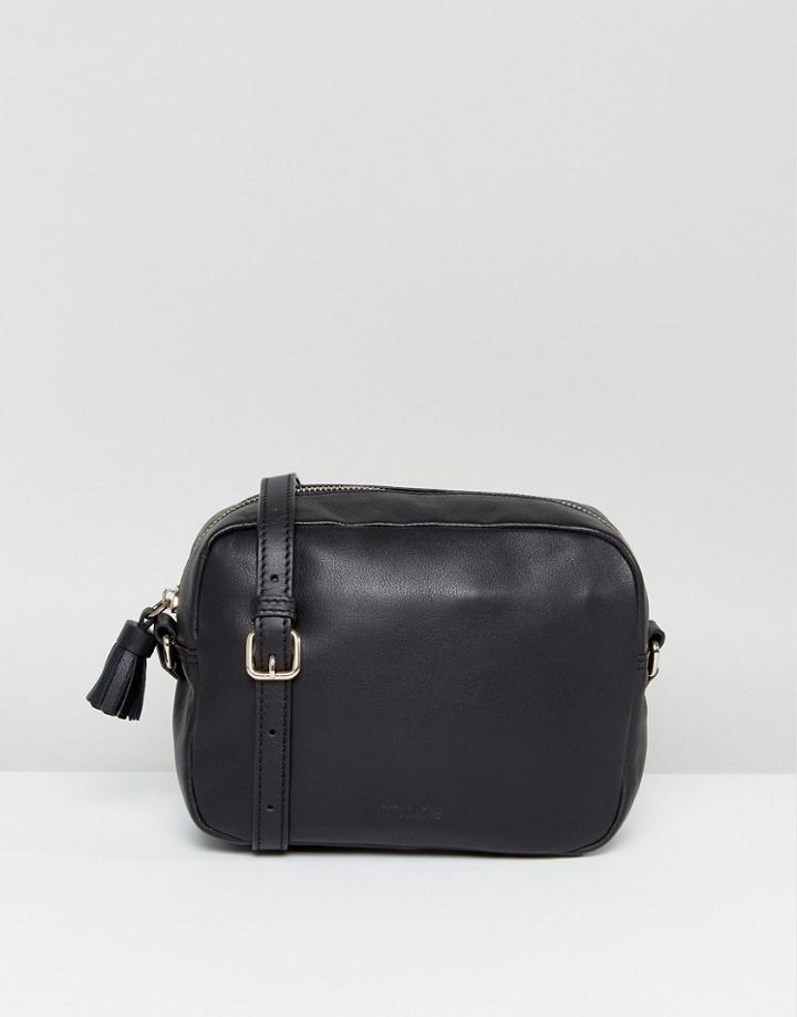 Made Leather Crossbody Bag With Tassel Detail - Black