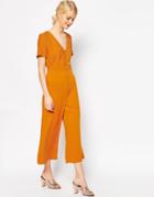 Asos Button Through Jumpsuit With Wide Leg - Gold