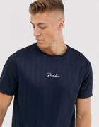 River Island T-shirt With Tonal Stripe In Navy