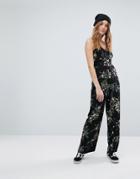 New Look Floral Strappy Jumpsuit - Black