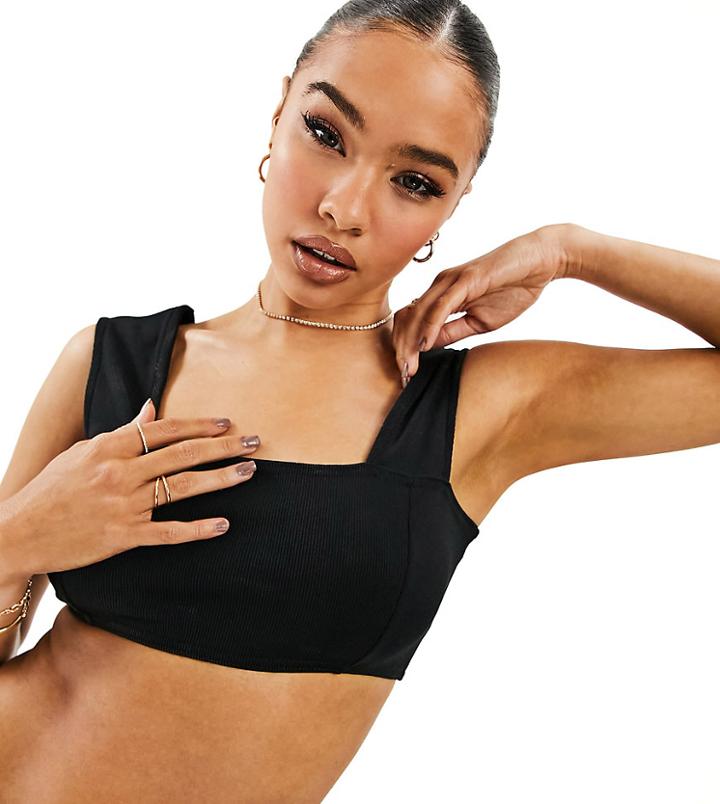 Asyou Square Neck Thick Strap Crop Top In Black