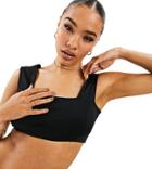 Asyou Square Neck Thick Strap Crop Top In Black