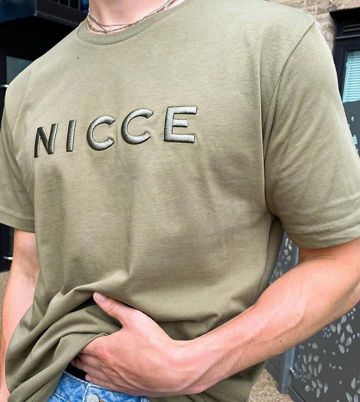 Nicce Mercury Embroidered T-shirt In Olive Exclusive To Asos-green