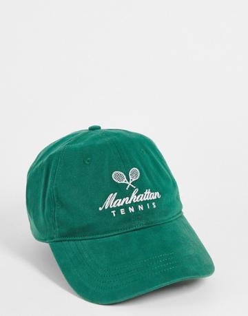 Abercrombie & Fitch Cap With Manhattan Tennis Print In Green