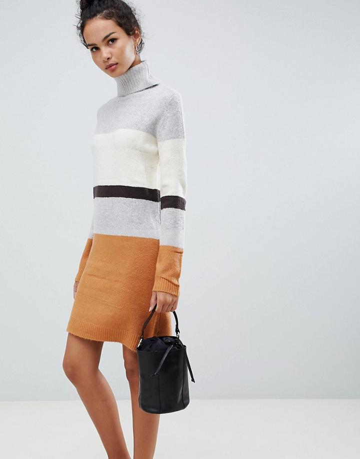 Qed London Ribbed Sweater Dress In Stripe - Multi