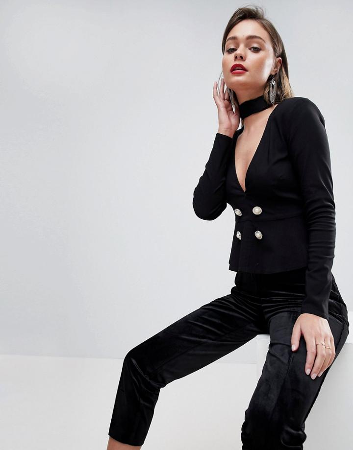Asos Structured Deep Plunge Tuxedo Top - Black