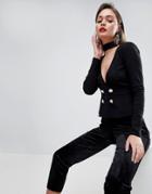 Asos Structured Deep Plunge Tuxedo Top - Black