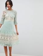Asos Design Premium Crochet Insert Midi Dress - Green