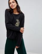 Blend She Shane Sweat With Leopard Embroidery - Black