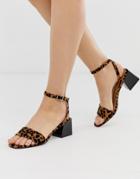 Asos Design Honeywell Block Heeled Sandals In Leopard-multi