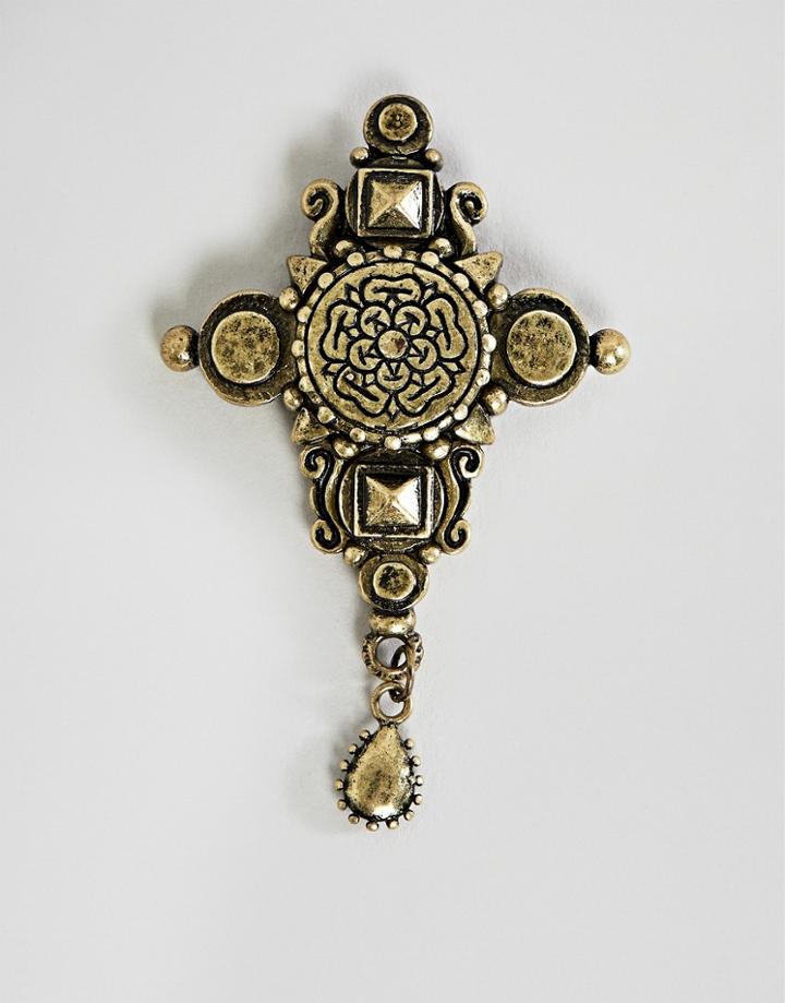 Asos Edition Ornate Brooch In Burnished Gold - Gold