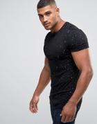 Asos Longline Muscle T-shirt With All Over Gold Speckle Print - Black