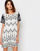 Vila Zig Zag Print Shift Dress - Snow White Multi