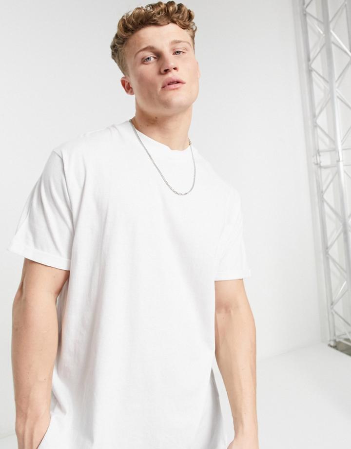 Brave Soul Roll Sleeve T-shirt In Ecru-white