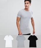 Asos Design Organic Muscle Fit T-shirt With Crew Neck 3 Pack Save - Multi