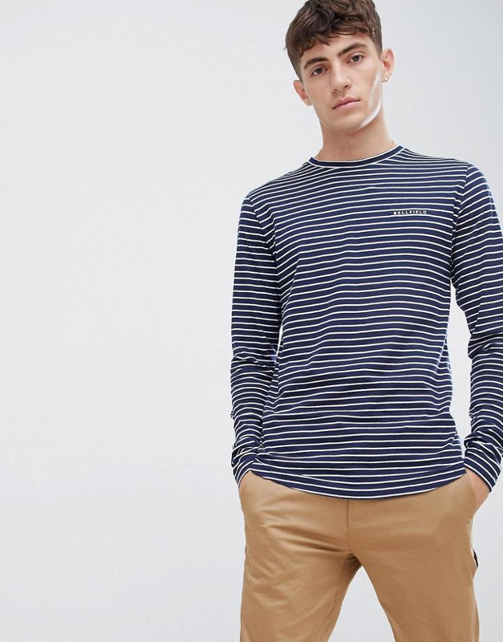 Bellfield Long Sleeve Top In Navy Stripe - Navy