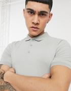 Asos Design Organic Muscle Fit Jersey Polo In Gray-grey