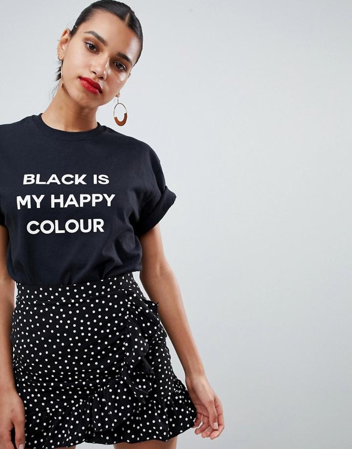 Prettylittlething Black Is My Hapy Color T-shirt - Black