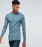 Asos Tall Muscle Fit Long Sleeve T-shirt With Crew Neck - Green
