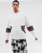 Asos Design Oversized Hoodie With Check And Rib Panelling In White - White