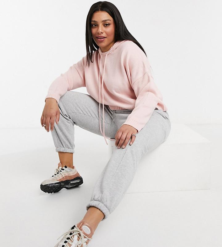 Collusion Plus Exclusive Knitted Hoodie With Embroidery In Pink