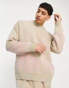 Asos Design Knitted Sweater With Flame Design In Beige-neutral
