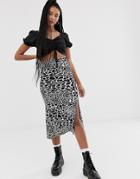 Asos Design Jersey Midi Skirt With Split In Mono Animal-multi