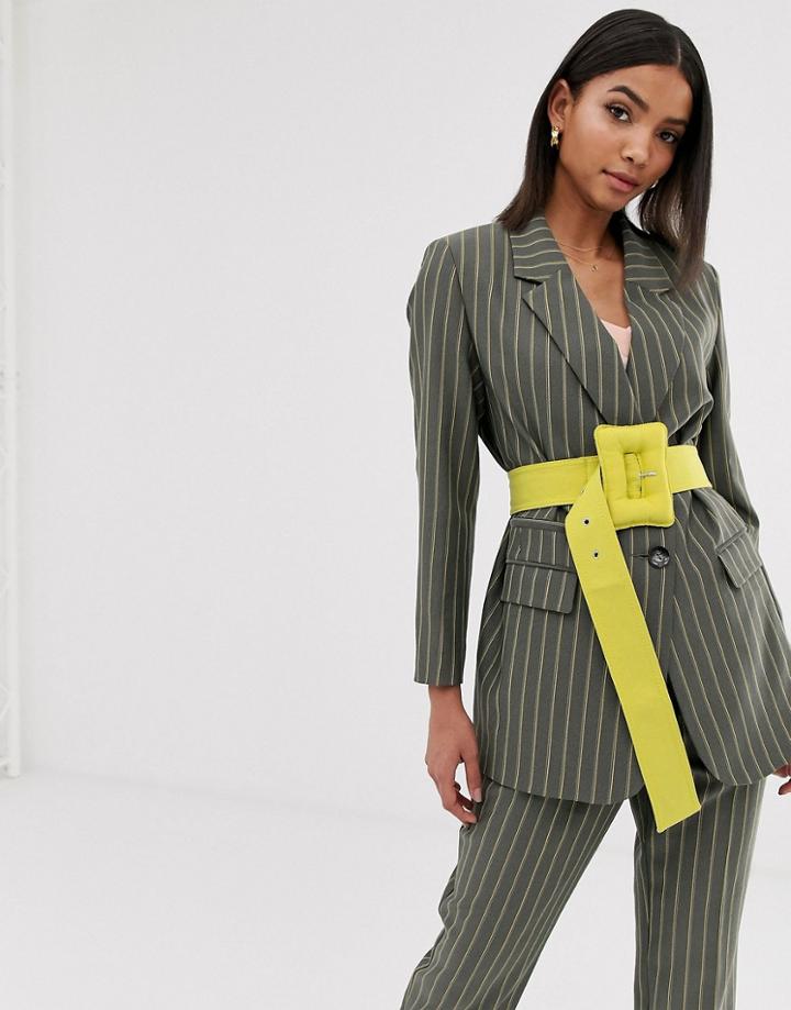 Asos Design Premium Pinstripe Dad Suit Blazer With Big Padded Buckle-multi