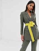 Asos Design Premium Pinstripe Dad Suit Blazer With Big Padded Buckle-multi