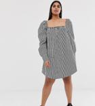 Collusion Plus Stripe Puff Shoulder Mini Smock Dress-multi