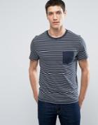 Selected Homme Stripe Tee With Contrast Pocket - Navy
