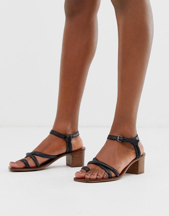 Asos Design Tally Premium Leather Toe Loop Heeled Sandals - Black
