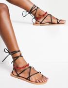 Asos Design Frosty Minimal Strappy Sandals With Bead Detail In Black