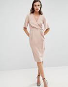 Asos Midi Wrap Dress With Tie Detail - Pink