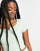 Urban Revivo Cropped T-shirt In Green Stripe Print