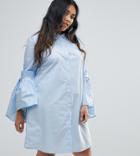 Unique 21 Hero Shirt Dress With Gathered Bell Sleeves - Blue