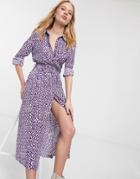 & Other Stories Printed Button Through Belted Shirt Dress In Lilac-purple