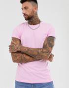 Asos Design T-shirt With Crew Neck And Roll Sleeve In Pink