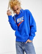 Nike Trend Fleece Mock Neck Retro Logo Sweatshirt In Royal Blue