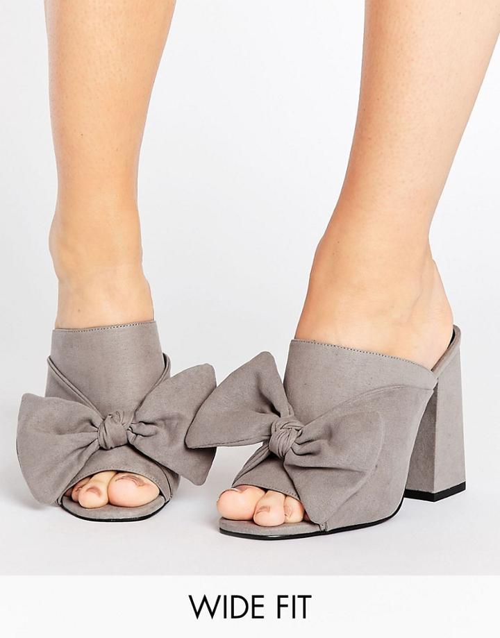 New Look Wide Fit Bow Mule - Gray