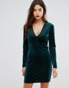 Ivyrevel Deep V Pleated Velvet Mini Dress - Green
